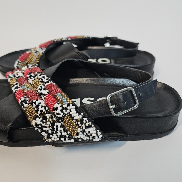Gioseppo Beaded Haverhill Black open toe Strap Flat Leather Sandal Size 8 or 39 - Picture 7 of 12